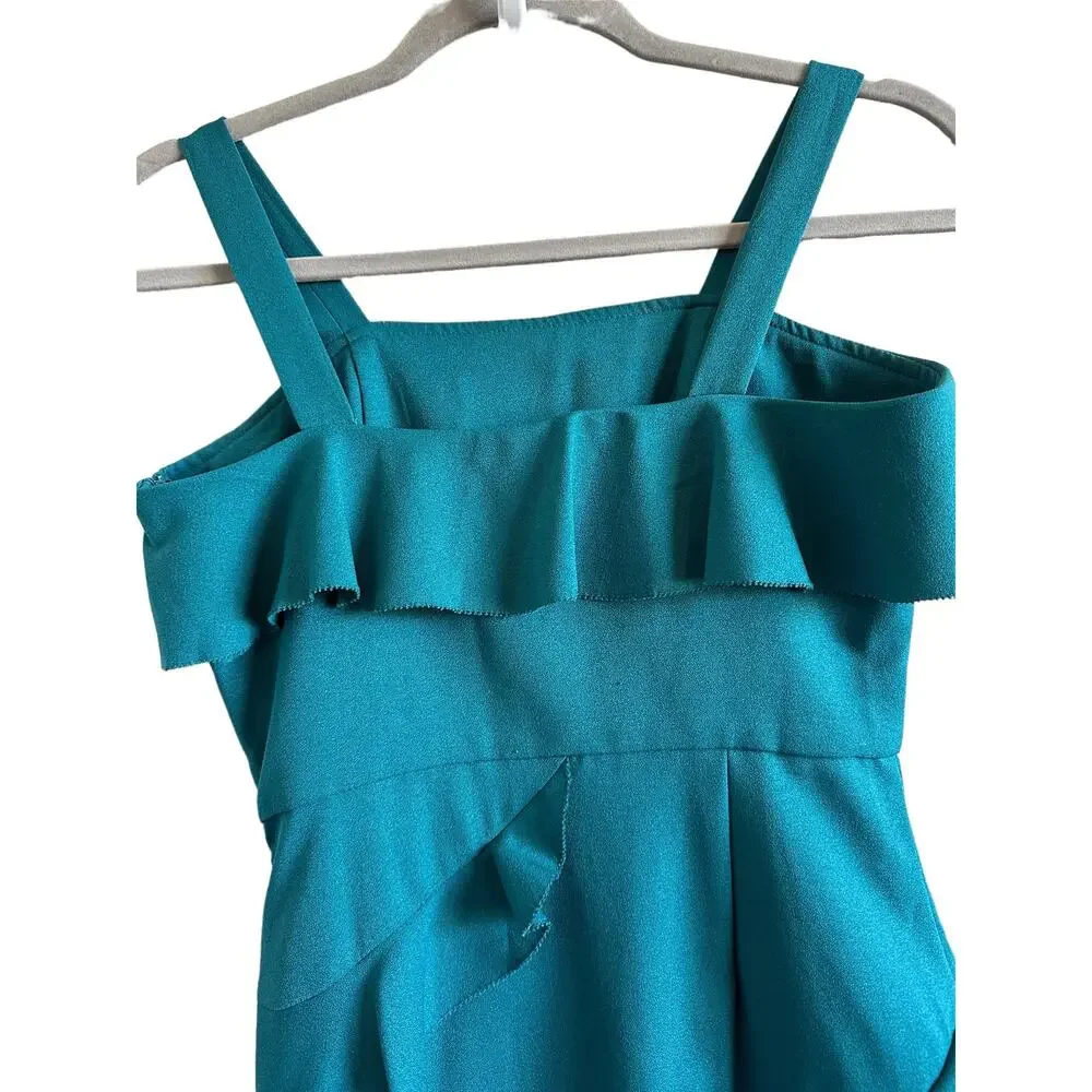 Morgan Claire Women's Small Blue Sleeveless Ruffle Zip Up Mini Dress
